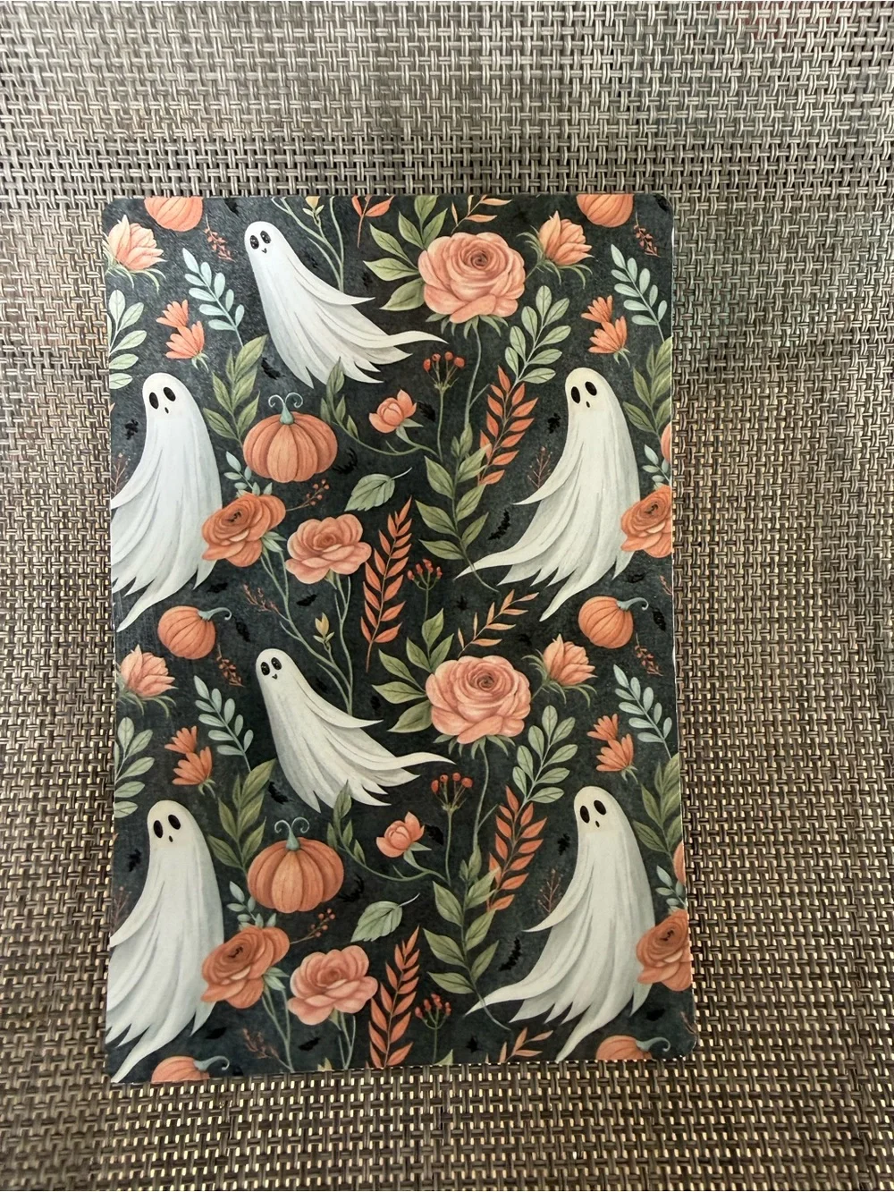 Ghost & Pumpkin Pattern eBook Reader Insert in Black and Orange 4x6